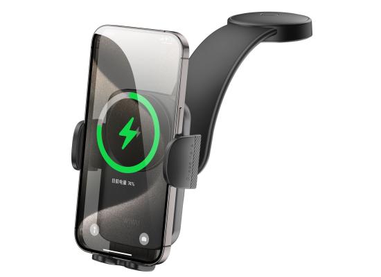 WiWU CH-322 Car Charger Holder for Wireless Charging Phone Mount Quick Charge 15W Magnetic Adjustable Angle Convenient Phone Lock Stand